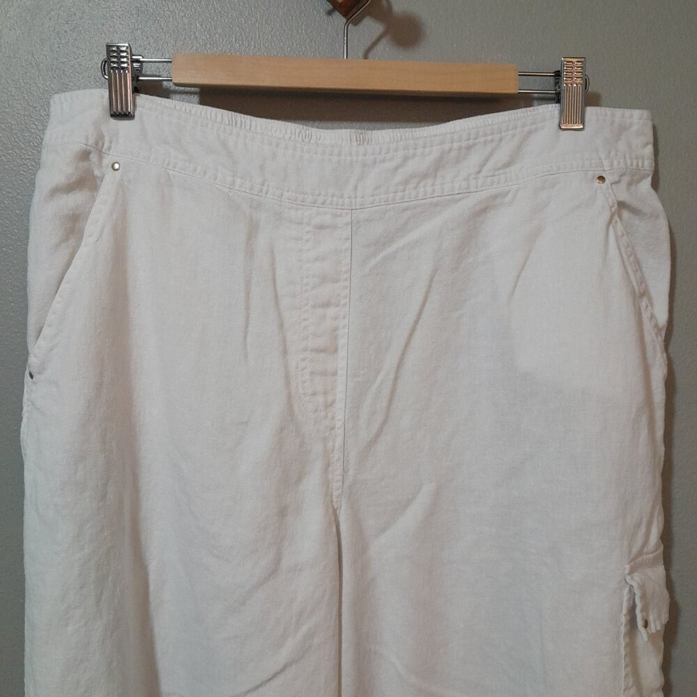 Zac & Rachel Wide Leg Linen Blend White Cargo Pants Size XL - Picture 4 of 6